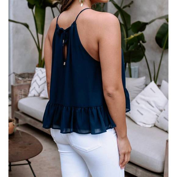 NEW VERONICA M chiffon halter top in navy chiffon - Picture 2 of 3